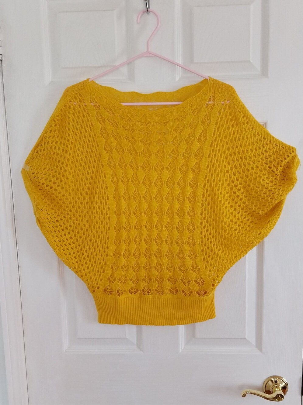 Vibrant Yellow Open-Knit Batwing Sweater